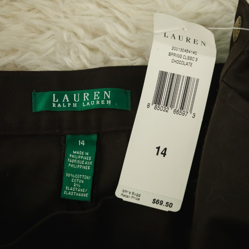 Lauren Ralph Lauren Size 14 Brown Spring Classic Straight Leg Cotton Blend Pants - Picture 4 of 8